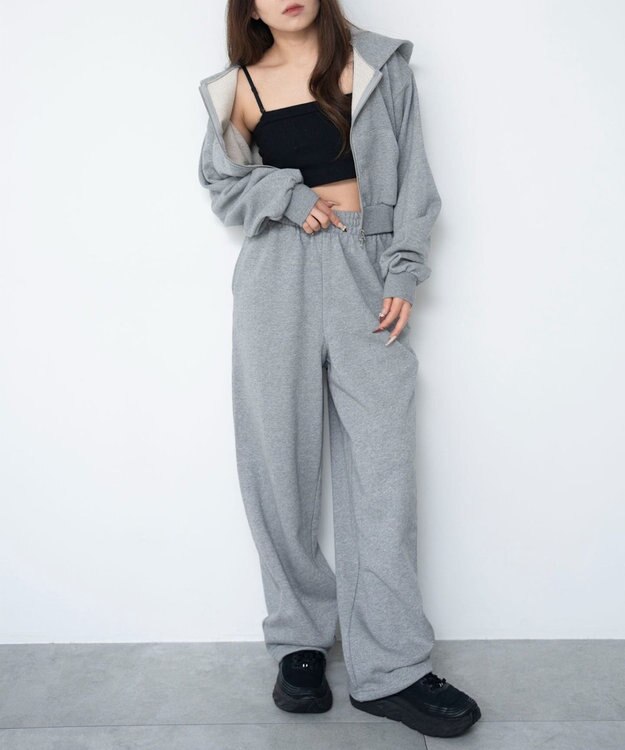 WEGO 【ウエストゴム/XSSMサイズ展開】スウェットワイドパンツ グレーその他