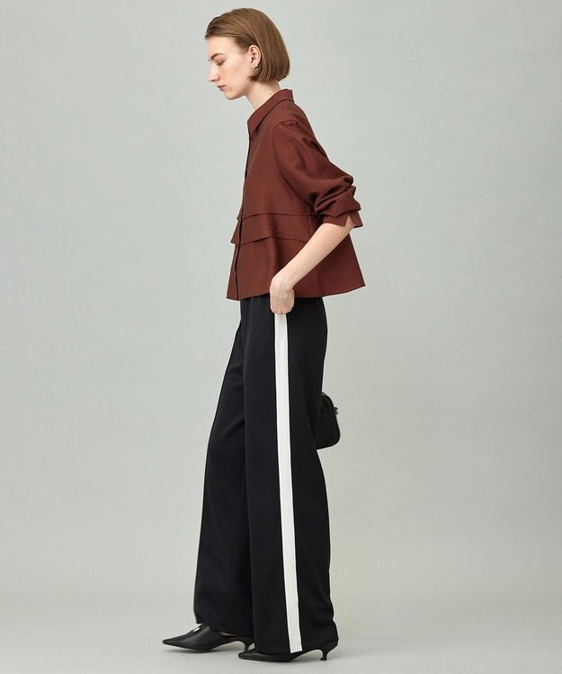 ICB L 【洗える】 ワッシャーツイル クロップドブラウス マホガニー系