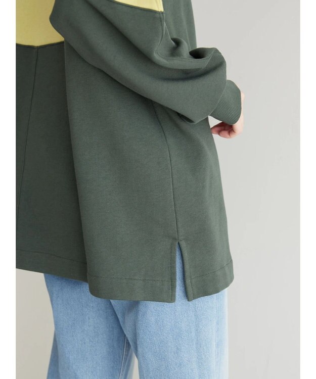 AMERICAN HOLIC ハーフＺＩＰ配色切り替え裏毛チュニック Khaki