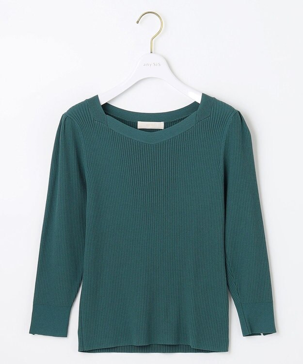ANY SIS 【洗える】ネックポイントリブ ニット ダークグリーン