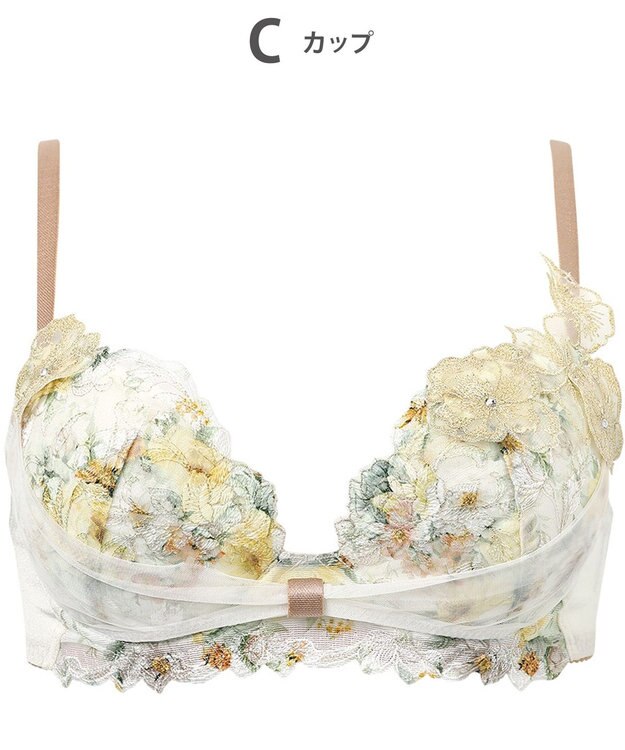 WACOAL ブラジャー 【リボンブラ 胸もとフィットながもち】 きれいな谷間をメイク 動いても谷間をキープ Gカップまで対応 大きいサイズ レディース BXB490 /ワコール イエロー