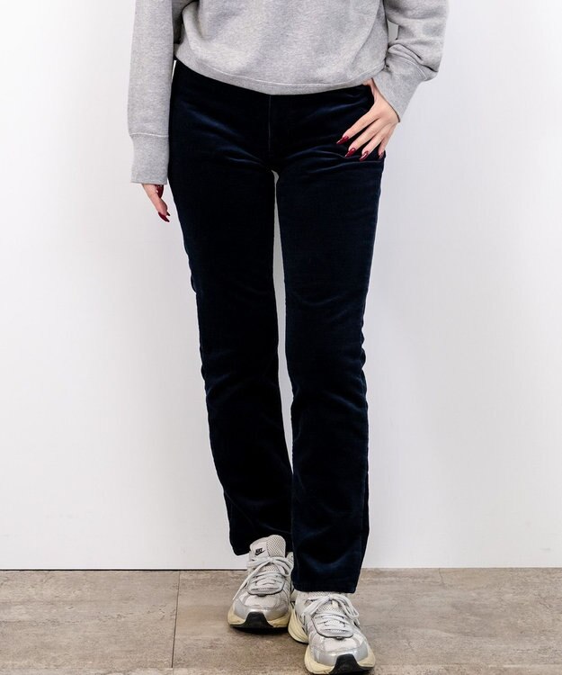 caqu スリムストレート 裏起毛コーデュロイパンツ navy
