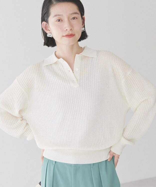 AMERICAN HOLIC メタルライクニットポロ Off White