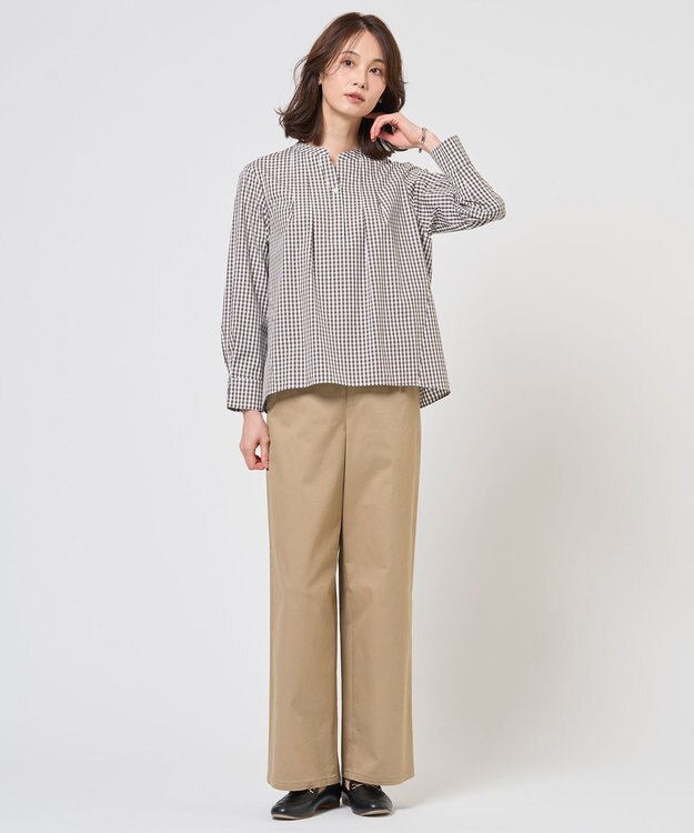 J.PRESS LADIES L 【WEB限定カラーあり】コンパクトエステネージュ スキッパー ブラウス ブラウンギンガム系