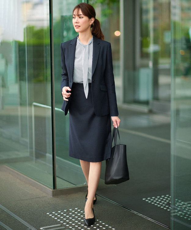 23区 【CLASSY.1月号掲載/洗える】ウールライクカルゼ タイト スカート ネイビー系