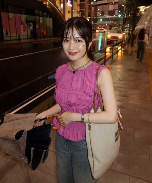 Green Parks シャーリングデザインコルセット風ブラウス Pink