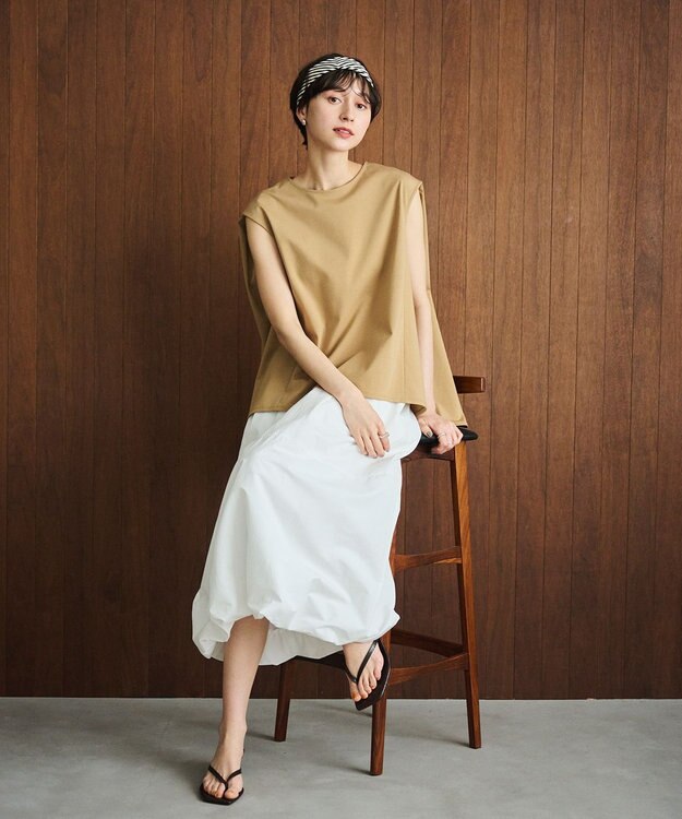 #Newans 【洗える】スクエアシルエットノースリーブカットソー ベージュ