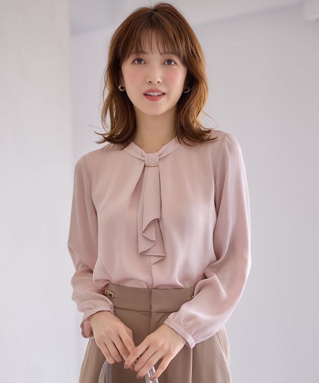 ANY SIS 【洗える】メタルパーツボウタイ ブラウス 長袖 スモーキーピンク