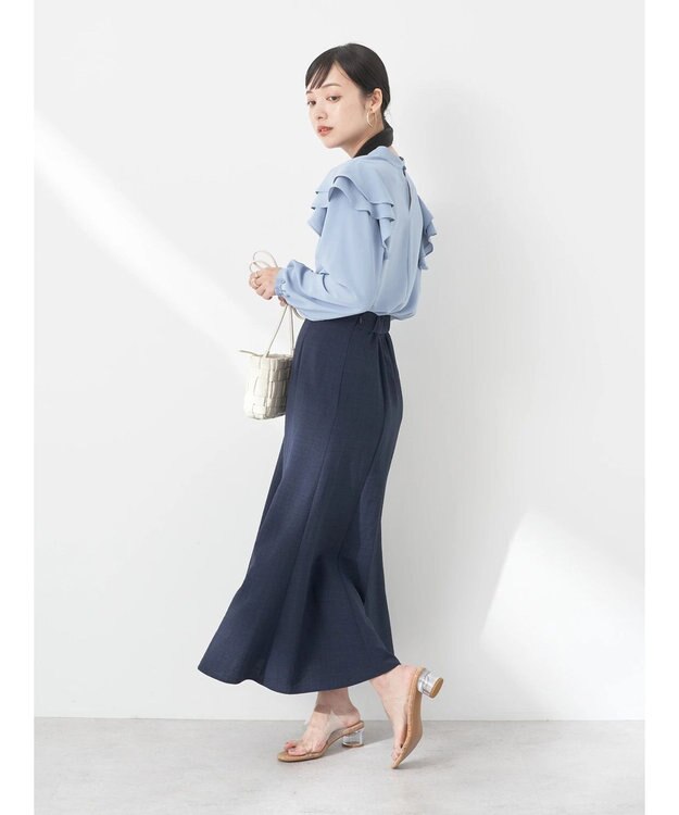 earth music&ecology フリルスリーブブラウス Blue