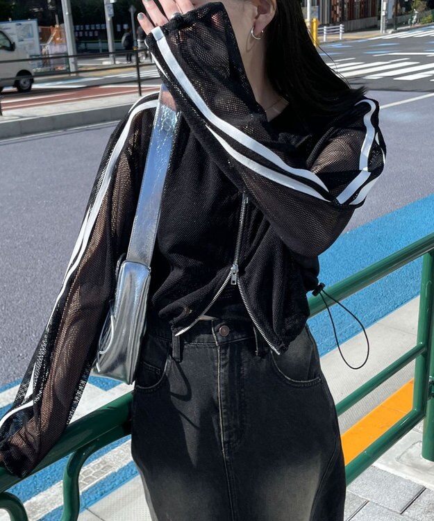 WEGO Wジップラインメッシュパーカー ブラック