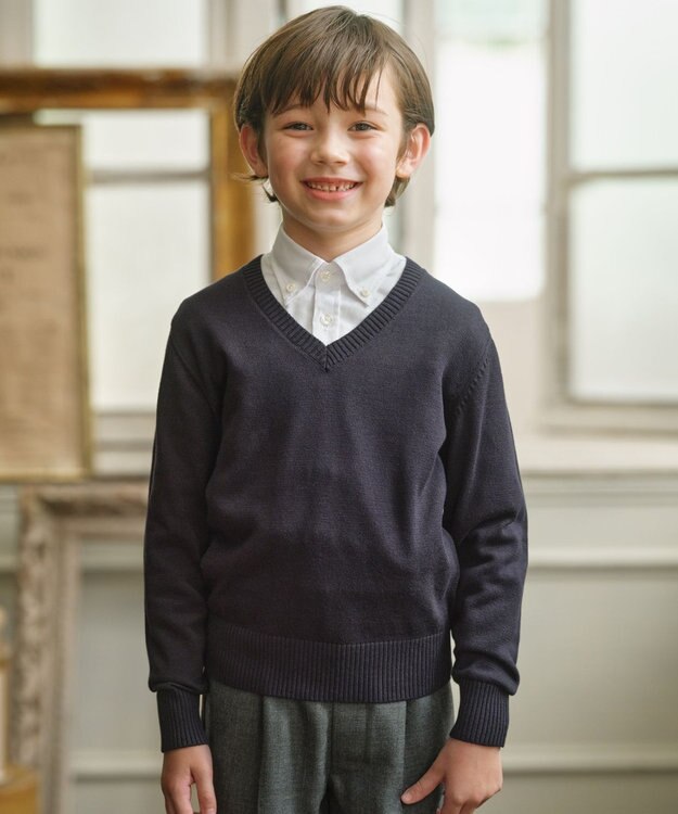 J.PRESS KIDS 【140-170cm】Vネック プルオーバー ニット ネイビー系