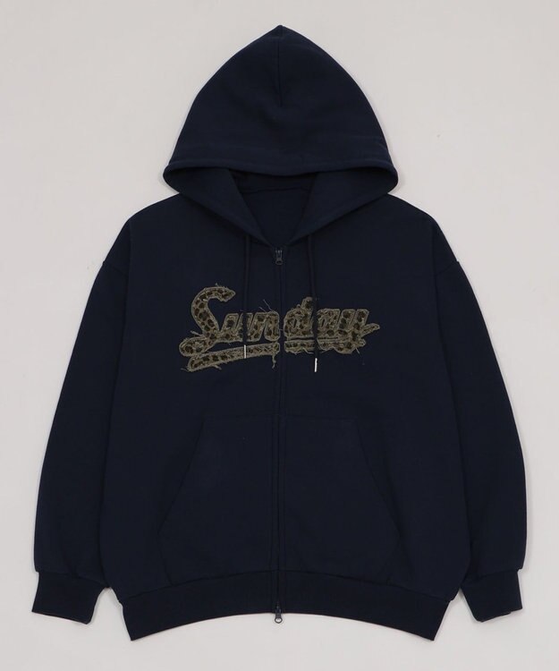 WEGO 【ユニセックス着用ITEM/SMLサイズ展開】レオパードワッペンダブルZIPパーカー ネイビー