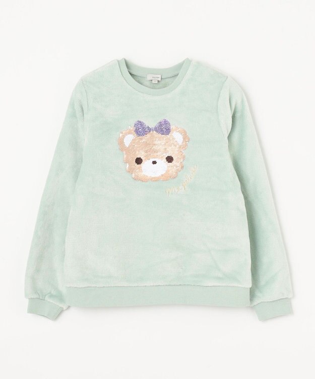 ANY KIDS 両面 フリース スパンコール トレーナー ミント×クマ