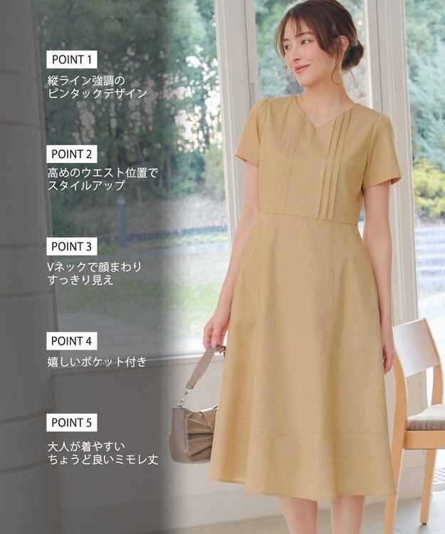 Tiaclasse L ピンタックステッチワンピース イエロー