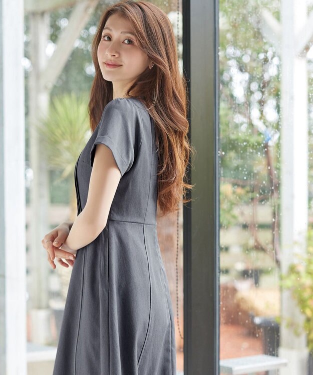 Tiaclasse L ピンタックステッチワンピース チャコールグレー