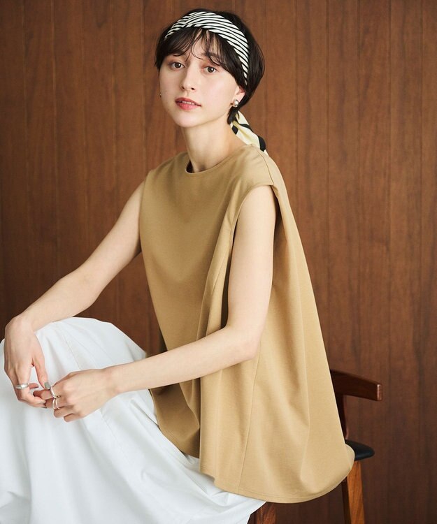 #Newans 【洗える】スクエアシルエットノースリーブカットソー ベージュ