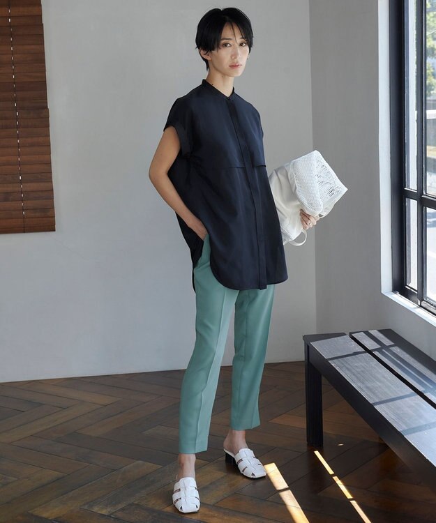 ICB 【接触冷感・UVケア・速乾・洗える】FluidBackSatin ドロストパンツ セラドン系