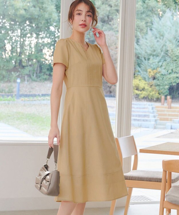 Tiaclasse L ピンタックステッチワンピース イエロー