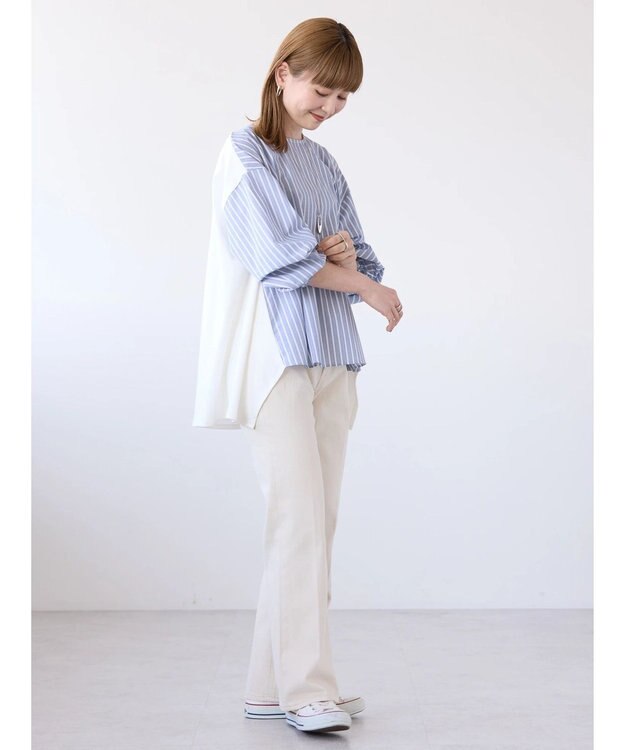 AMERICAN HOLIC 異素材バックタックドッキングプルオーバー Stripe