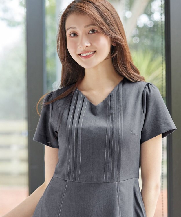 Tiaclasse L ピンタックステッチワンピース チャコールグレー