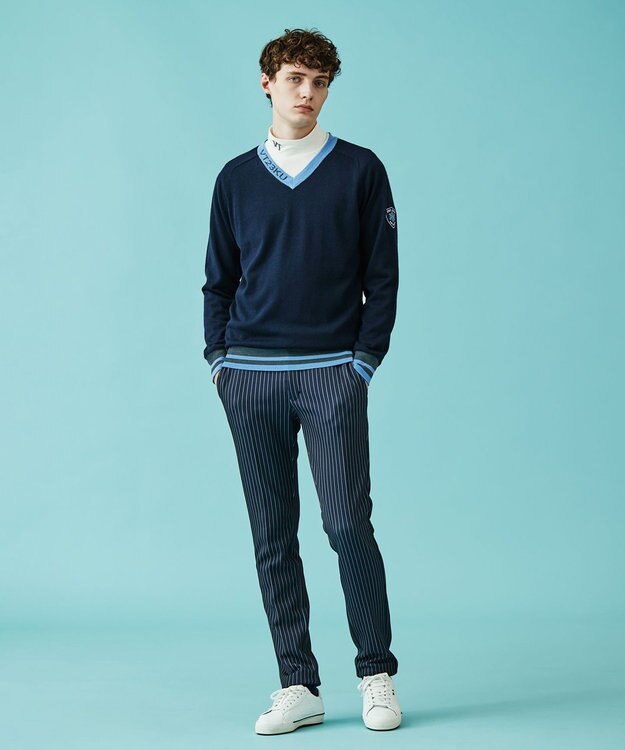 23区GOLF 【MEN】【手洗い可】裏地付き Vネックニット ネイビー系