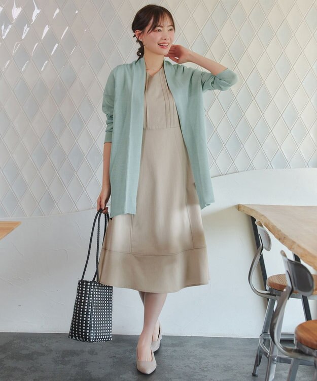 Tiaclasse L ピンタックステッチワンピース グレージュ