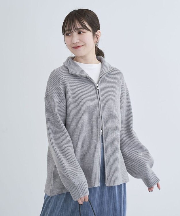 Green Parks ＺＩＰ付き畦ニットチュニック