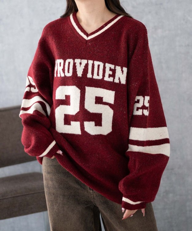 WEGO ナンバリングラインフラッフィーニット ワイン