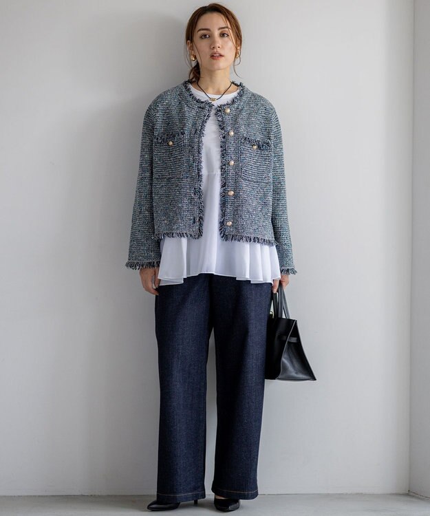 23区 L 【Lサイズ限定】23区DENIM ストレッチ ワイド パンツ ネイビー系