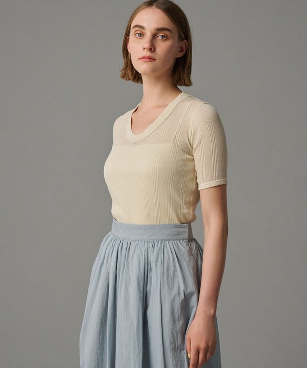 uncrave 【手洗い可】シアー ランダムリブ Uネック カットソー（uncrave STANDARD） エクリュ