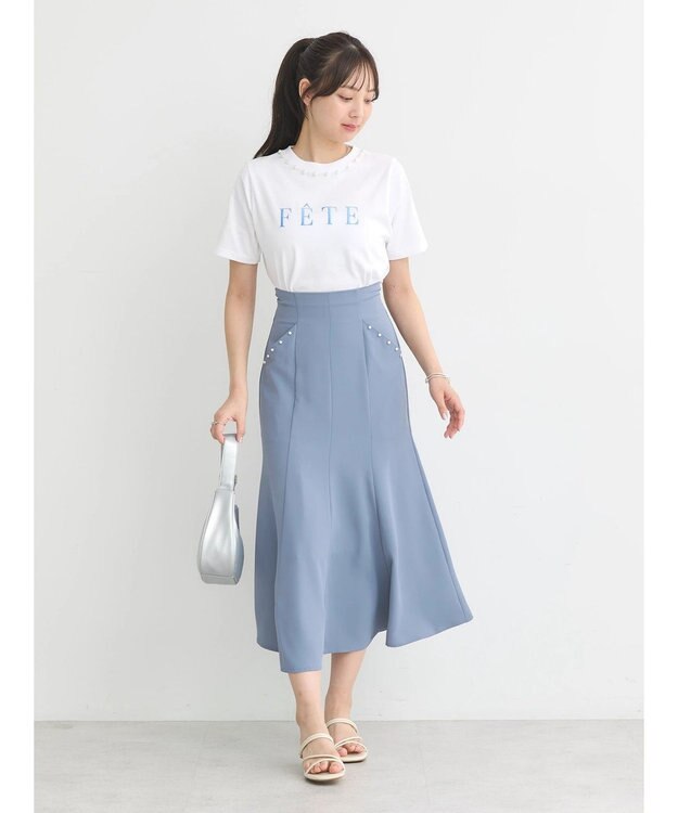 earth music&ecology パール付きマーメイドスカート Blue