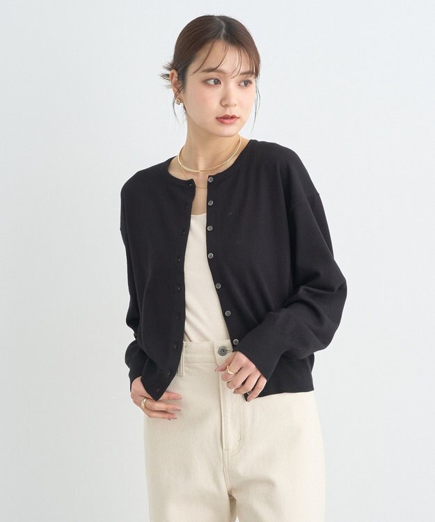 earth music&ecology ＵＶカット加工クルーネックニットカーディガン Black