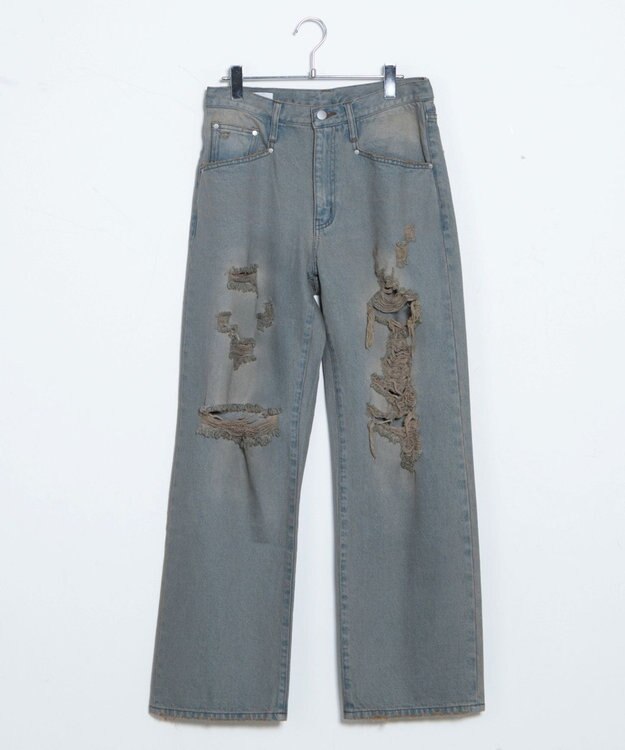 WEGO ダメージデニムワイドパンツ デニム中濃加工色