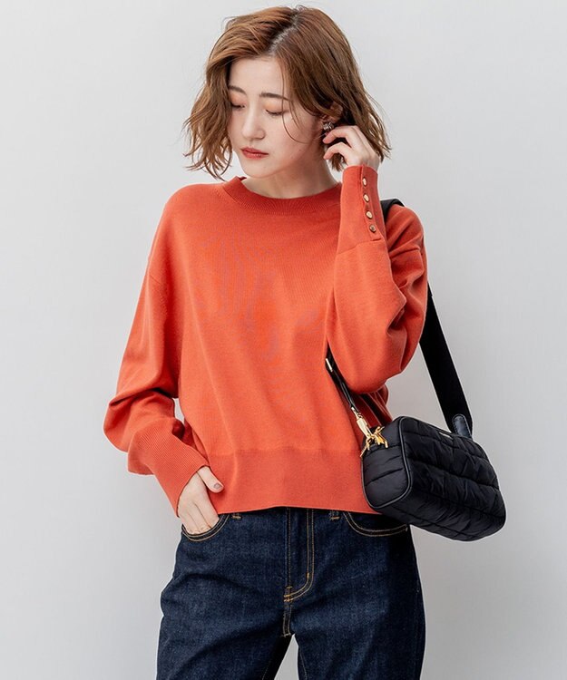 23区 【洗える】ウールコットンストレッチ ニット オレンジ系