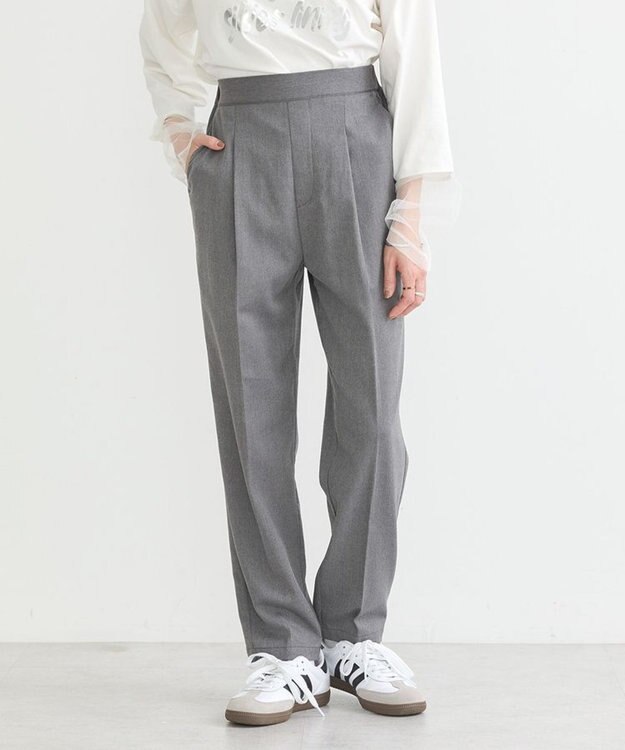 earth music&ecology 裏起毛テーパードパンツ Gray Mixture