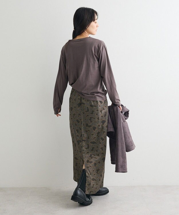 CRAFT STANDARD BOUTIQUE ヒョウ柄プリントIラインスカート Gray
