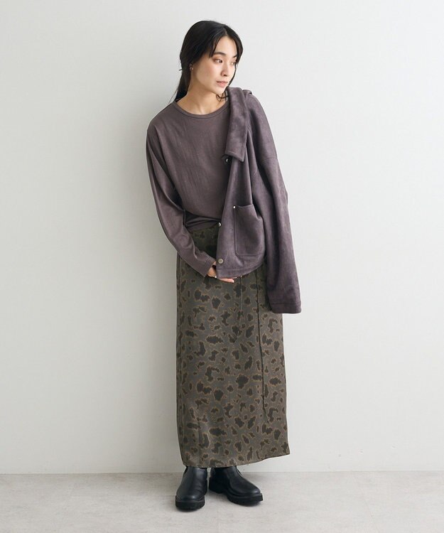 CRAFT STANDARD BOUTIQUE ヒョウ柄プリントIラインスカート Gray