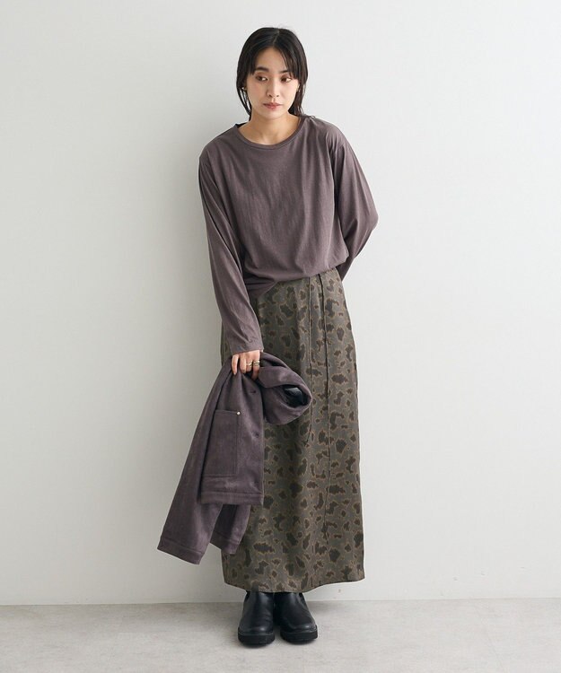 CRAFT STANDARD BOUTIQUE ヒョウ柄プリントIラインスカート Gray