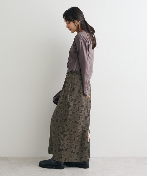 CRAFT STANDARD BOUTIQUE ヒョウ柄プリントIラインスカート Gray