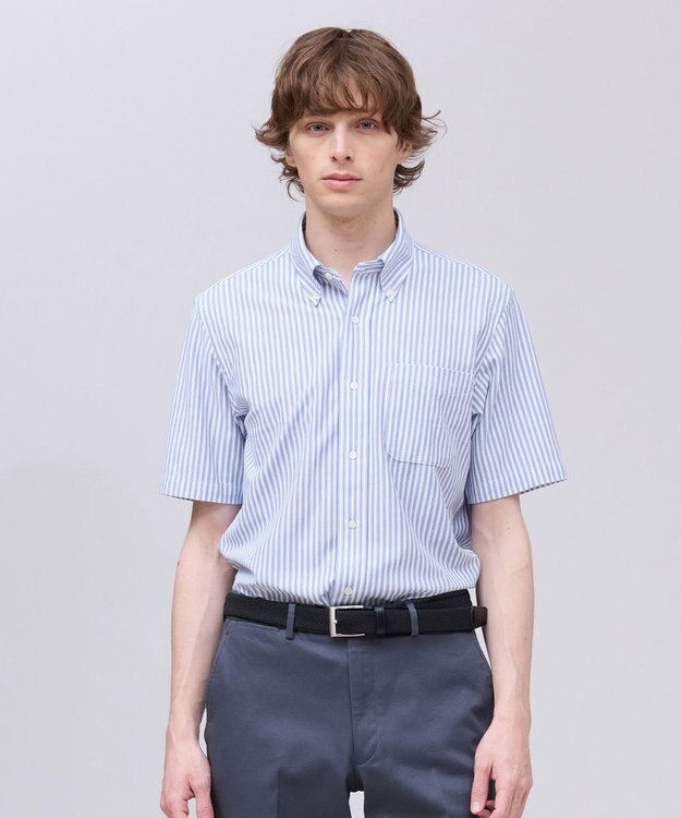 J.PRESS MEN 【吸水速乾 / 抗菌防臭 / 遮熱 / 防シワ】【J.PRESS OXFORD JERSEY】カノコインレイ半袖 シャツ / B.D. サックスブルー系1