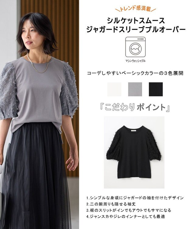 ANY L シルケットスムースジャガードスリーブプルオーバー グレー