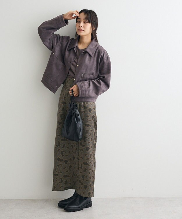 CRAFT STANDARD BOUTIQUE ヒョウ柄プリントIラインスカート Gray