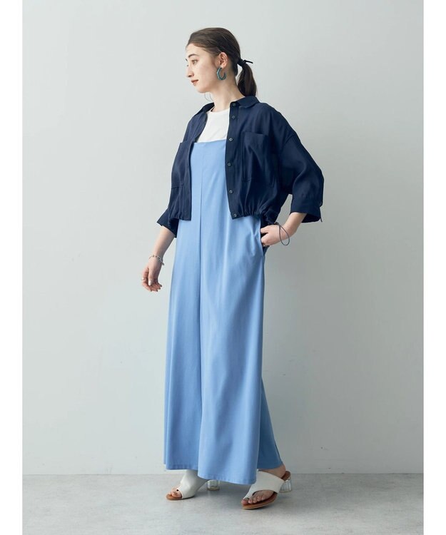 YECCA VECCA 【2点SET】シアーシャツ×Aラインキャミワンピース Navy