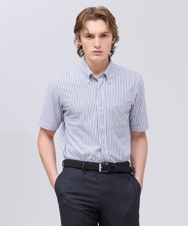 J.PRESS MEN 【吸水速乾 / 抗菌防臭 / 遮熱 / 防シワ】【J.PRESS OXFORD JERSEY】カノコインレイ半袖 シャツ / B.D. ネイビー系1