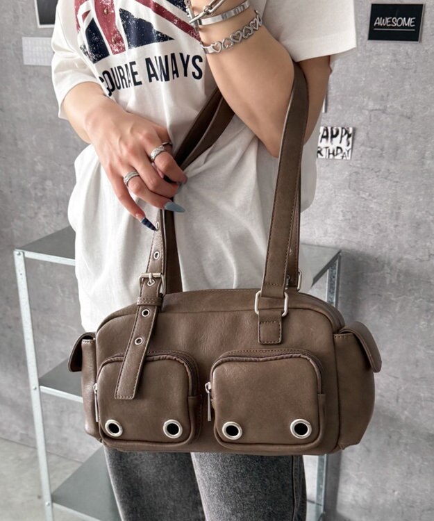WEGO アイレットデザインボストンバッグ ブラウン