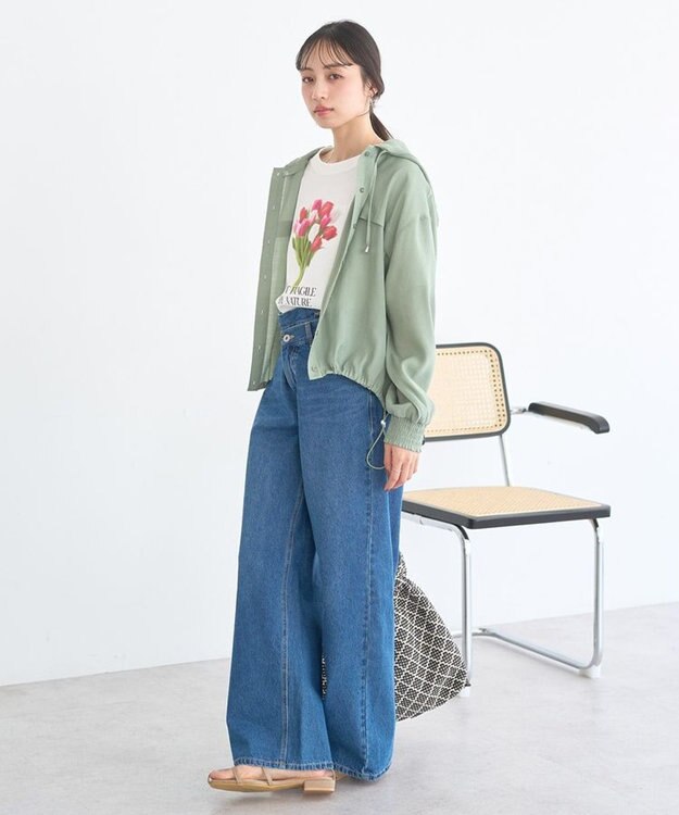 earth music&ecology 【フード取り外し可】シアーシャツブルゾン ライトカーキ