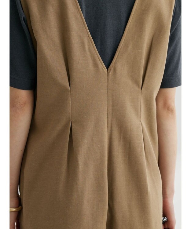 Green Parks 綿麻混サロペット Dark Beige