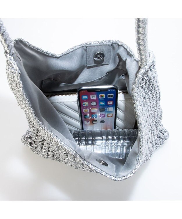 UNBILLION カシュカシュ cachecache / メタリックコード柄編みワンハンドルトート シルバー