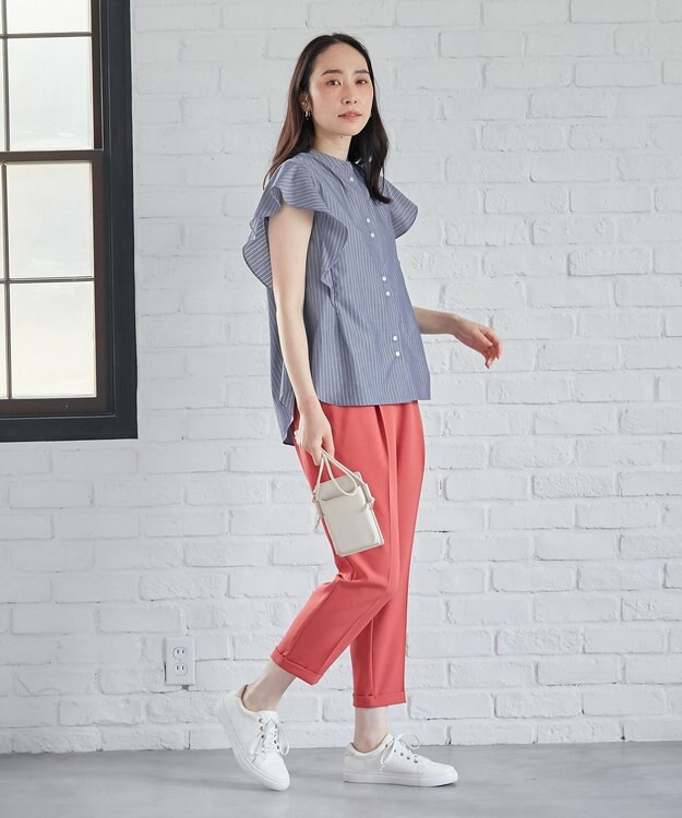 ANY 【UVカット/吸水速乾/抗菌防臭】エニィファンクション 袖フレアブラウス ネイビーストライプ