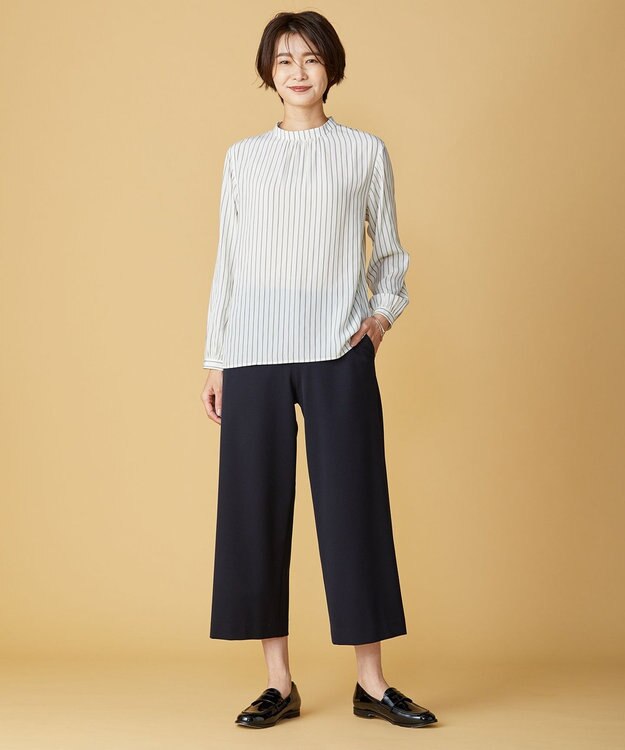 J.PRESS LADIES L 【洗える】アルガンシルク ワイドパンツ ネイビー系